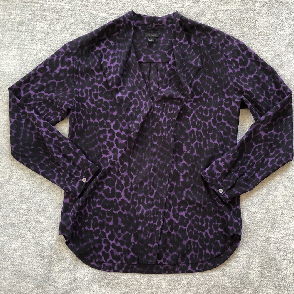 Ann Taylor Purple/Black Cheetah Print Blouse